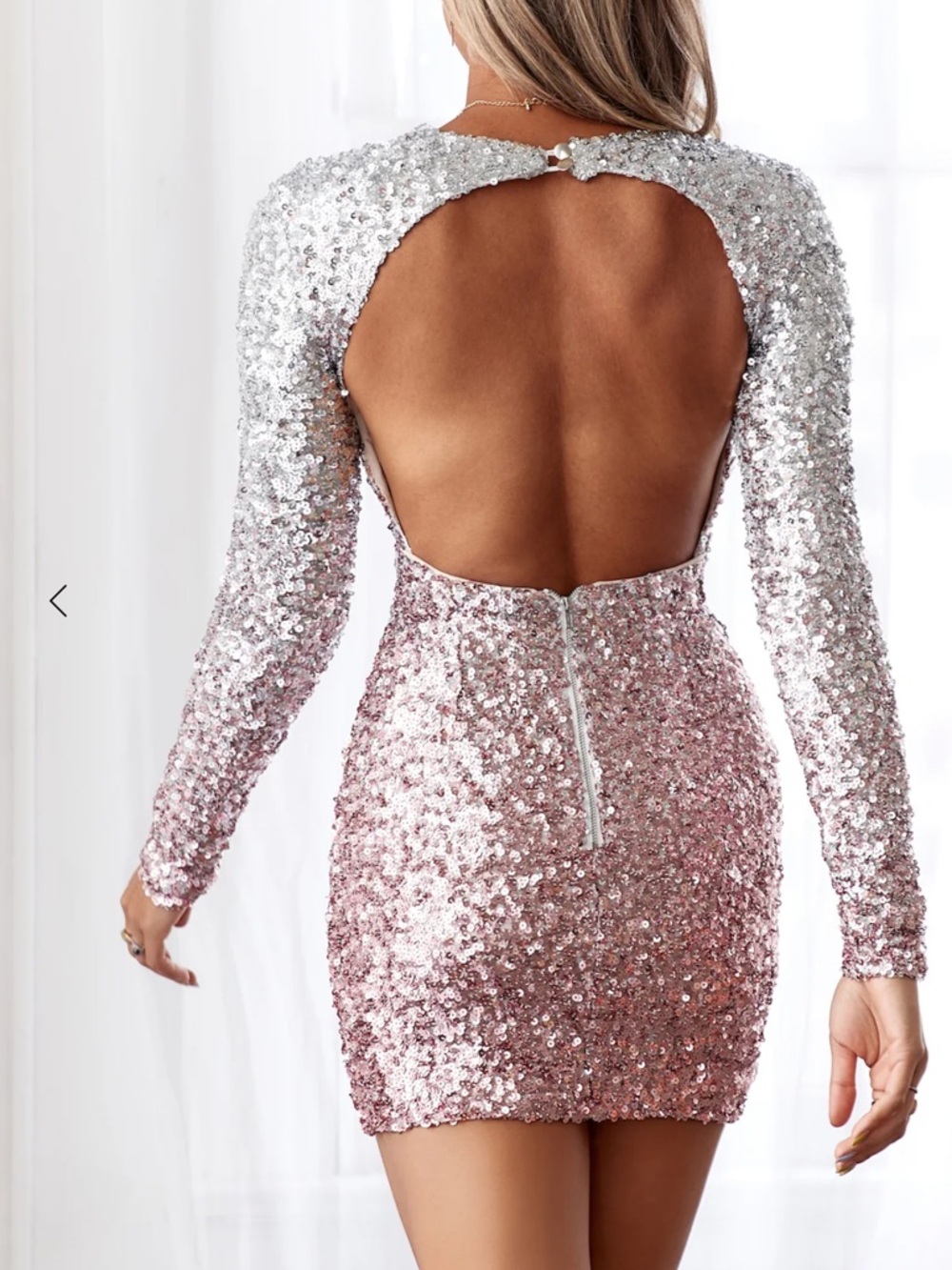Hello Molly Silver and Pink Sequins Mini Dress